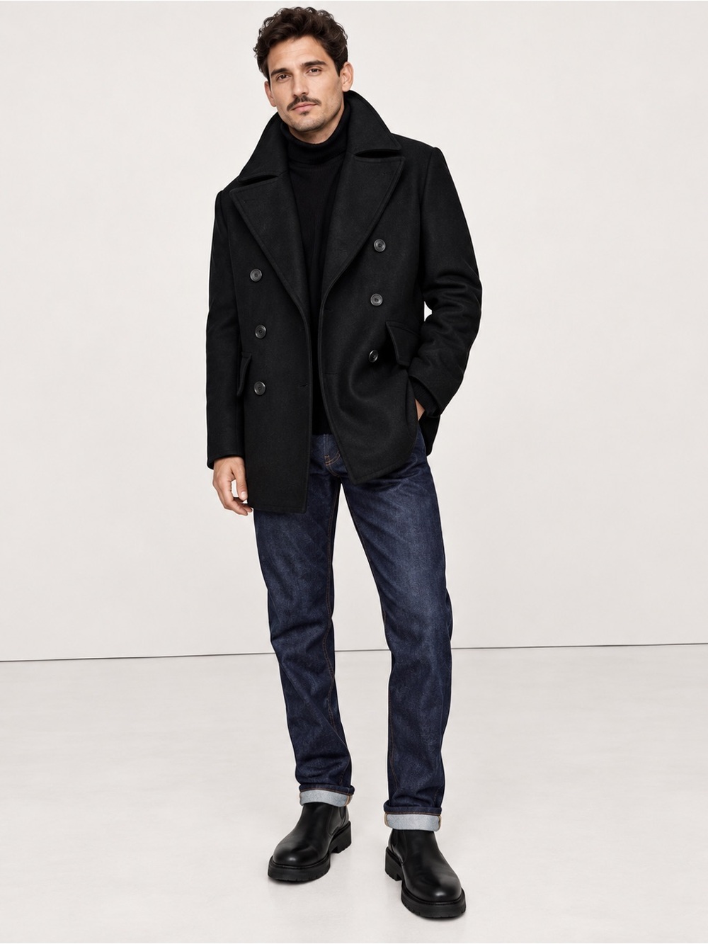 Banana Republic Italian Wool Cashmere Peacoat Black Double Breasted S